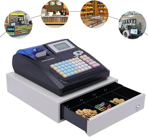 Miniatura 6 de Caja registradora electrónica con impresoras de recibos y diarios, teclado elevado de 48 teclas, 8 cajas registradoras LED digitales para pequeñas