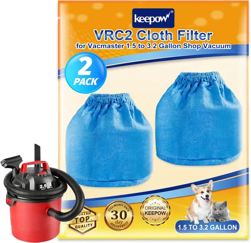 KEEPOW VRC2 Filtro de tela compatible con aspiradoras húmedas/secas Vacmaster de 1.5 a 3.2 galones, también compatible con Shop Vac AA155 AA256