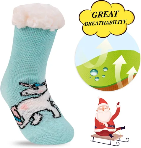Miniatura 5 de 3 pares de calcetines tipo pantuflas para niños y niñas con forro de sherpa de invierno mullidos cálidos suaves antideslizantes
