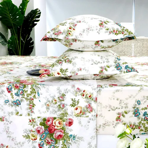 Miniatura 40 de FADFAY Juego de sábanas tamaño King, 100% algodón, elegante ropa de cama de granja con hojas verdes menta y flores blancas, sábana suave
