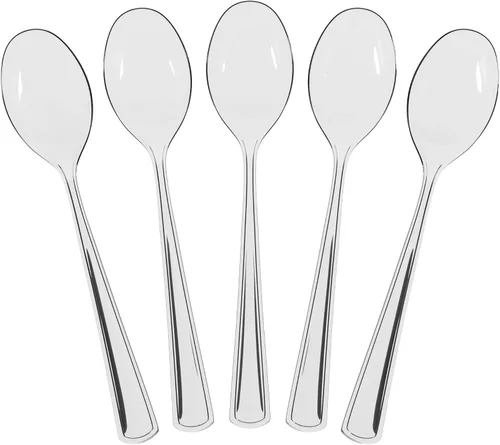 Miniatura 17 de Exquisite Cucharas de plástico moradas, 50 piezas, cucharas moradas, utensilios desechables, juego de cubiertos de plástico resistente