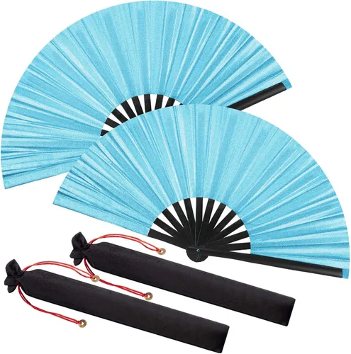 Miniatura 56 de Maitys Paquete de 2 ventiladores de mano plegables grandes de 13 pulgadas, ventiladores chinos de mano grandes para baile de línea, Tai Chi