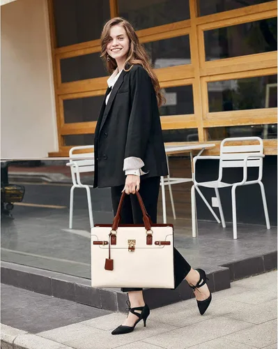 Miniatura 2 de BOSTANTEN Maletín para mujer de 15.6 pulgadas, bolso de cuero para laptop vintage, elegante bolso de negocios para abogadas, bolsa de trabajo