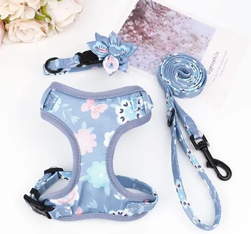 Miniatura 6 de Beirui Collares, arneses y correas para perritas adorables - Juego de collar y correa ajustable para perros con flor - Arnés de chaleco de malla