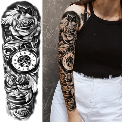 Miniatura 4 de Mangas temporales de tatuaje de bosque, brazo completo, lobo grande, león, animal, bosque, tribal, tatuajes falsos para hombres, mujeres y adultos