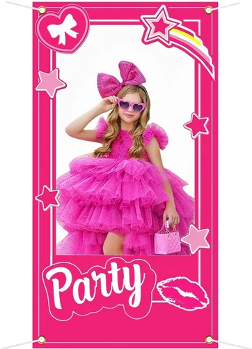 Decoraciones de cumpleaños rosas para niñas, accesorios para cabina de fotos de color rosa intenso, decoración temática de muñeca de princesa,