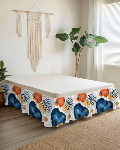 Falda de cama de arte abstracto, tamaño Queen de 16 pulgadas de caída, ajustable y elástica, plisada, con volantes de polvo de lujo para cama