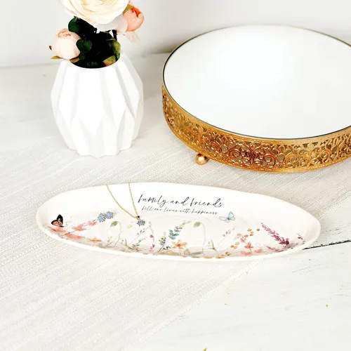 Miniatura 3 de Pavilion Gift Company - Bandeja de cerámica para familiares y amigos, bandeja para servir, bandeja ovalada para alimentos, diseño floral