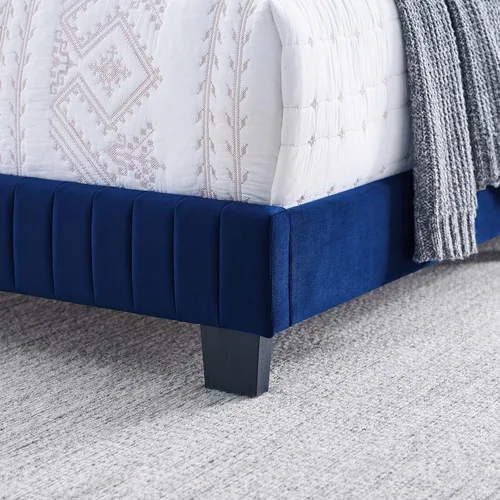 Miniatura 9 de Modway Celine Channel - Cama de terciopelo de alto rendimiento, tamaño Queen, color azul marino