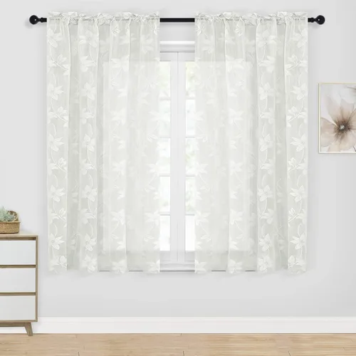 Miniatura 40 de DWCN Paquete de 2 cenefas de encaje floral para cocina, 52 x 18 pulgadas, con bolsillo para barra, cortina de gasa para ventana pequeña, cocina