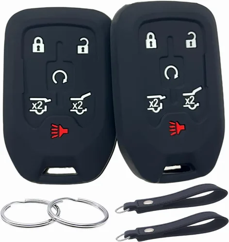 REPROTECTING Funda de goma de silicona para llavero compatible con Chevrolet Suburban Tahoe GMC Yukon Yukon XL 2014-2021 (6 botones, negro negro)