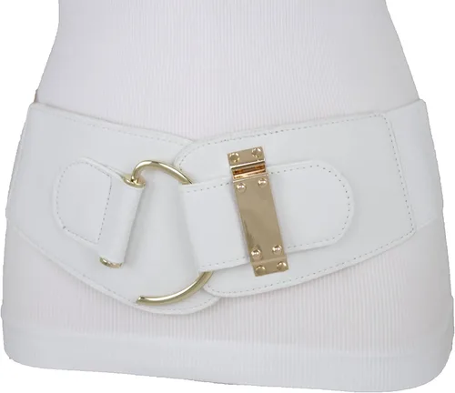 Miniatura 95 de TFJ - Cinturón ancho de moda para mujer, cintura alta, hebilla de gancho de metal dorado, talla XS, S, M, L, XL