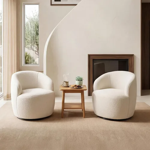 Miniatura 7 de FOXHUNTER Silla giratoria de barril, sillón individual pequeño de 360°, cómodo sofá redondo, sillas de botón acolchadas, modernas sillas de acento