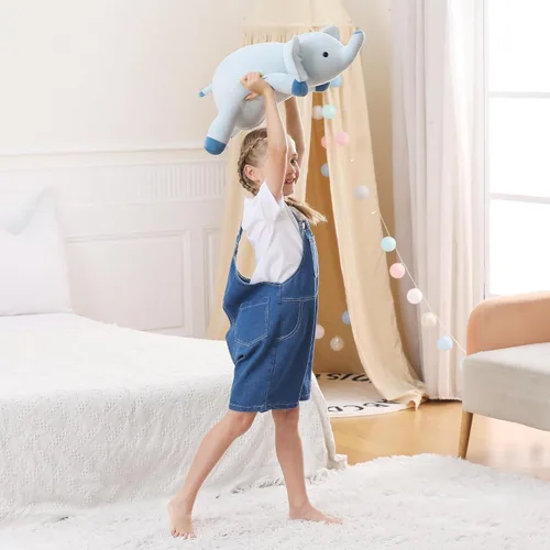Miniatura 4 de WeBingo Animales de peluche de elefante con peso de 24 pulgadas, 4.2 libras, felpa azul con peso para niños, adultos, niños y niñas, lindo juguete