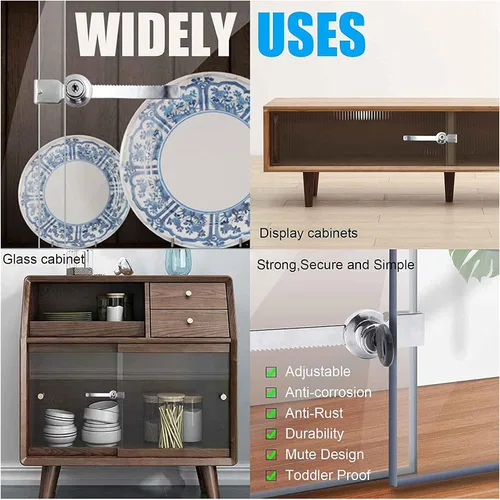 Miniatura 4 de Generic Cerradura de puerta corrediza de cristal, cerradura de trinquete con acabado cromado, con llave similar, a prueba de niños pequeños, paquete