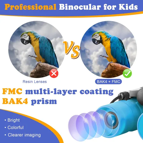 Miniatura 3 de Binoculares reales para niños. Regalos para niños de 3 a 12 años. Niños o niñas. Binoculares compactos de juguete de 8x21 con óptica de alta Azul