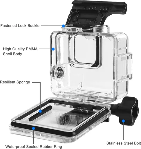 Miniatura 5 de OKFUN Funda protectora de buceo impermeable para Go Pro Hero 4K, 196 pies/196.9 ft, carcasa duradera para buceo subacuático, esnórquel, surf