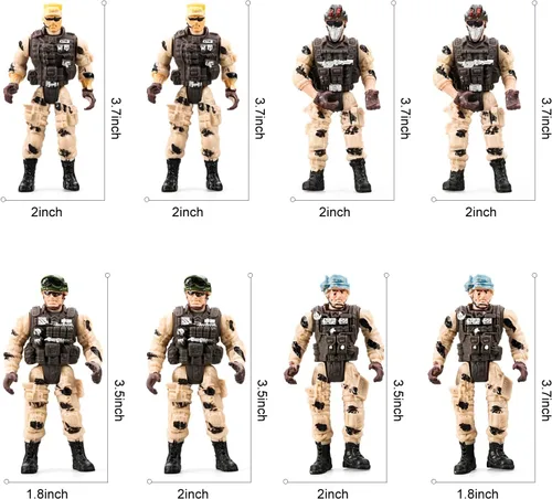 Miniatura 4 de Juguetes de Soldaditos 56 en 1 para Niños 4-7 6-8 8-12, Camión Militar/Helicóptero/Bote Kayak/Motocicleta/Figuras de Acción de Soldaditos/Equipos