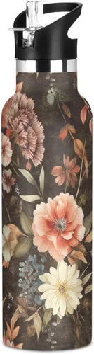 Miniatura 23 de Autumn Flowers Carnation Cactus Amaryllis Brown Leak Proof & BPA Free Sport Insulated Water Bottle With Straws Leak-proof Double-Wall Insulation for