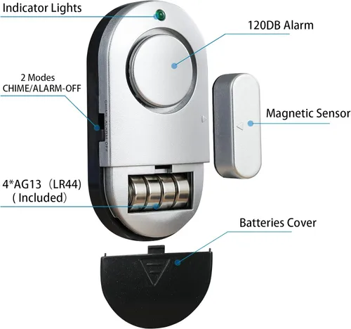 Miniatura 2 de Sensores de alarma de ventana, alarmas de puerta para seguridad del hogar, alarma de puerta de piscina de 120 DB para seguridad de los niños WW8pack