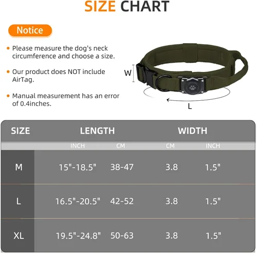 Miniatura 6 de Collar táctico para perro con AirTag, 100% impermeable, collares para perro Apple Air Tag integrados con soporte rígido de PC para AirTag, collar