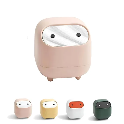 Bote de basura pequeño de escritorio con tapa para escritorio, lindo mini cubo de basura verde a presión para oficina, encimera, mesa de café, Rosa
