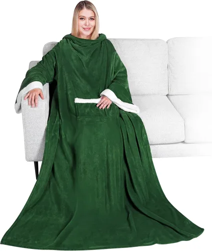 Miniatura 12 de PAVILIA Manta de forro polar con mangas para mujeres y hombres adultos, manta portátil cálida y suave, acogedora con bolsillo para abrazarse, manta