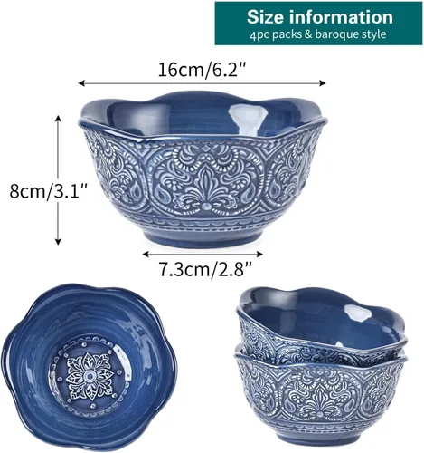 Miniatura 6 de Sungmor Vajilla de cerámica para cenas finas en relieve, estilo barroco antiguo, cuencos de porcelana con forma de flor de 15,2 cm (591 ml) de 6 4