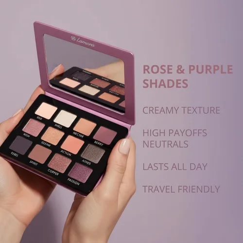 Miniatura 9 de Lamora Paleta de sombra de ojos rosa: 12 sombras suaves de rosa malva, paleta de maquillaje de ojos multiusos con acabados mate y brillantes