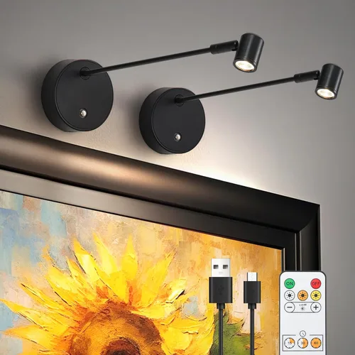 ZitoStory Luces para Cuadros en la Pared, Luz de Imagen Operada por Pilas Recargable, Iluminación de Arte LED Negra para Pinturas Inalámbrica con