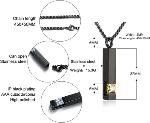 Miniatura 81 de YOUFENG collar con urna para cenizas, cubos de piedras natales, urna para cenizas humanas, collar de urna de cremación, relicario, recuerdo