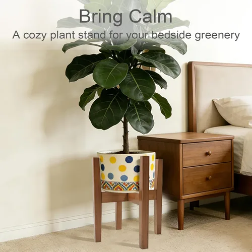 Miniatura 6 de Soporte de bambú natural para interiores, estante ajustable para plantas de interior que se adapta a macetas de 8 a 12 pulgadas, decoración moderna