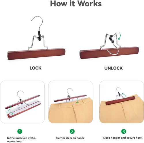 Miniatura 3 de Nature Smile Perchas antideslizantes de madera para faldas y pantalones, acabado liso, de madera maciza, para extensiones de cabello