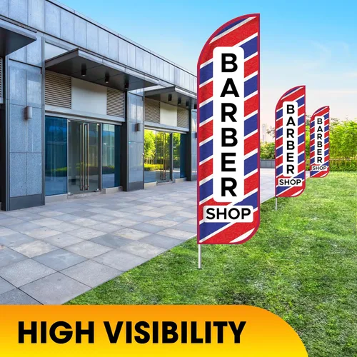 Miniatura 4 de OnPoint Wares Banderas de Barber Shop King – Paquete de 2 Banderas de publicidad exterior de 3 pies x 11.5 pies para negocios de peluquería
