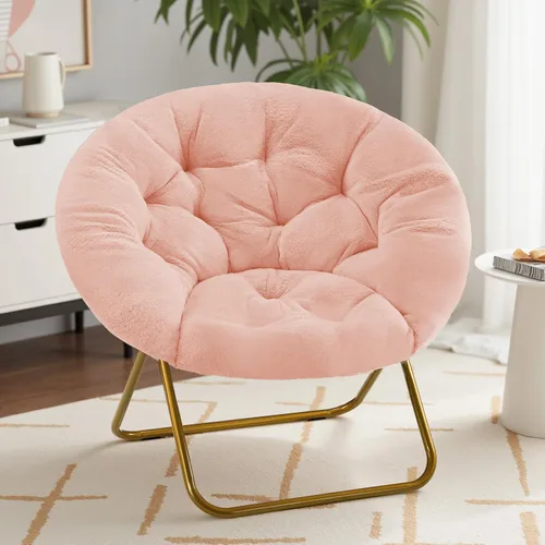 Miniatura 12 de Sweetcrispy Silla Cómoda para Adultos, Silla Plegable para Sala de Estar, Sillón Suave de Pelo Sintético para Dormitorio, Silla de Lectura Cómoda