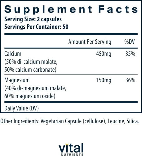 Miniatura 2 de Vital Nutrients Complejo de calcio y magnesio Suplemento vegano Apoya la fuerza ósea, la salud muscular y cardiovascular* Sin gluten, lácteos