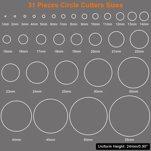 Miniatura 2 de Juego de Herramientas de Corte Circular de Cuero, 31 Piezas de Herramientas de Perforación Circular 1-25mm 30 35 40 45 50 55mm, Matrices de Corte