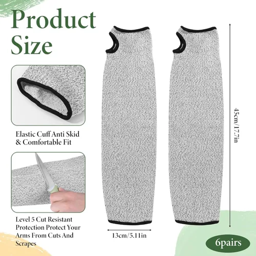 Miniatura 3 de SHENLIU 6 pares de mangas resistentes a cortes para brazo con orificio para el pulgar, mangas de protección de antebrazo de 18 pulgadas, protección