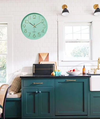 Miniatura 4 de Reloj de pared de 12 pulgadas, silencioso, de cuarzo, funciona con pilas, para el hogar, cocina, oficina, escuela, sala de estar, decoración