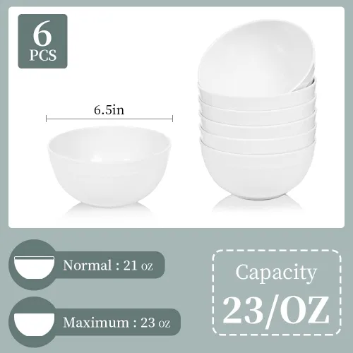 Miniatura 3 de Cuencos de melamina para cereales, cuencos blancos de 23 onzas, cuencos de sopa, 6 cuencos de ensalada, juego de 6, irrompibles, aptos