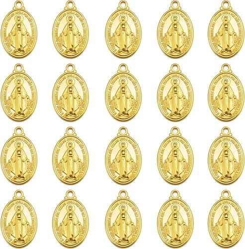 60 piezas de medallas ovaladas milagrosas de la Virgen María, dijes de aleación, dijes colgantes de la Virgen de Guadalupe para collar de oración