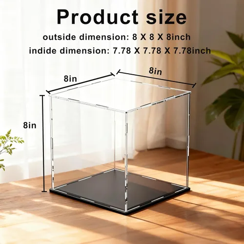 Miniatura 5 de Estuche acrílico de 8 pulgadas para exhibición, caja de acrílico transparente para coleccionables, funda de vidrio alternativo con soporte negro