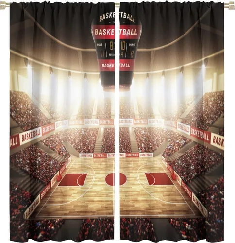 Miniatura 43 de Cortinas deportivas de baloncesto para niños, patrón de llama de bola 3D naranja, 42 pulgadas de ancho x 45 pulgadas de largo