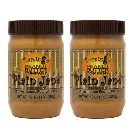 Saratoga Peanut Butter Company Plain Jane - Mantequilla de maní gruesa, totalmente natural, tarro de 16 onzas, vegano, sin gluten, baja en sodio,