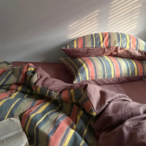 Miniatura 6 de mixinni Juego de funda de edredón vintage a rayas, tamaño twin, juego de ropa de cama de 3 piezas, 100% algodón lavado, suave y transpirable, funda