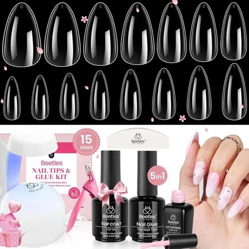 Miniatura 14 de Beetles - Kit de extensión de uñas de gel fácil con 500 puntas de uñas en forma de ataúd 5 en 1, base de pegamento de uñas y lámpara LED innovadora
