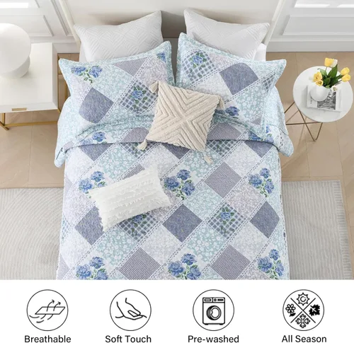 Miniatura 6 de Finlonte Colcha de gran tamaño de 102 x 120 pulgadas, colcha de tamaño Queen de 100% algodón, colcha extragrande, colcha de retazos de granja
