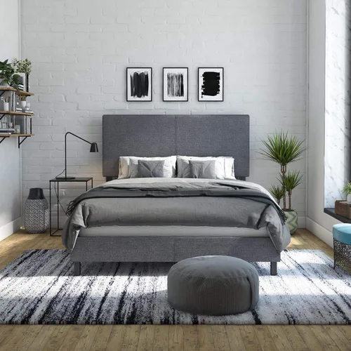 Miniatura 2 de DHP Janford - Cama tapizada con diseño elegante, Tela, Gris (Grey Linen)
