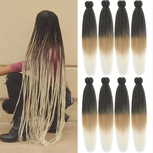 Miniatura 8 de Liang Dian Cabello Trenzado Preestirado Ombre de 12 Pulgadas, 8 Paquetes de Trenzas de Ganchillo Sintéticas, Ajuste con Agua Caliente, Extensiones