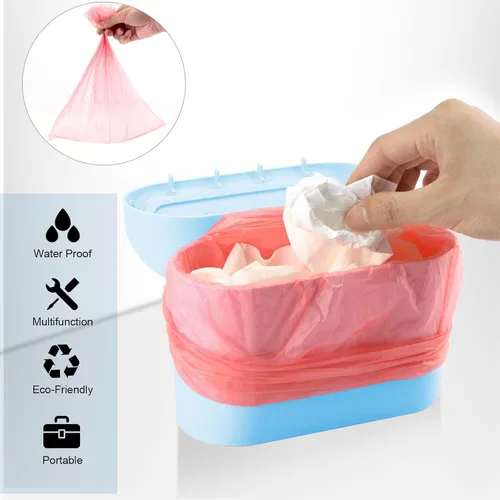 Miniatura 7 de Papelera para automóvil, mini cubo de basura con tapa, 2 bolsas de basura azul, bonitos accesorios para el automóvil para almacenamiento